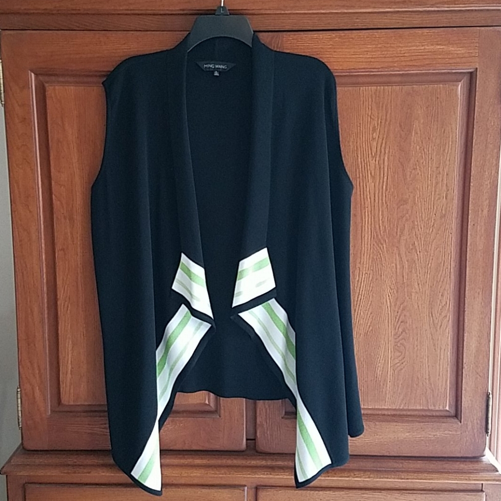 Ming Wang Drape Front Vest Black, Green & White, Size Large